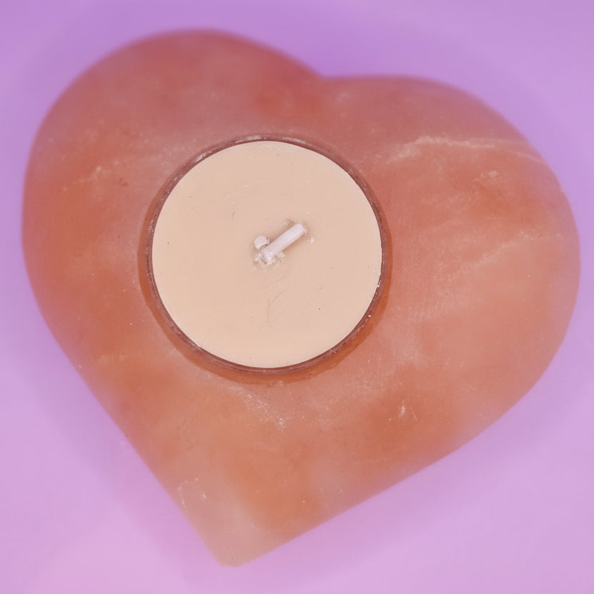 Natural Peach Satin Spar Candle Holder
