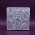 Satin Spar Charging Plate Hamsa Design