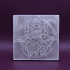 Satin Spar Charging Plate Hamsa Design