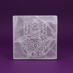 Satin Spar Charging Plate Hamsa Design