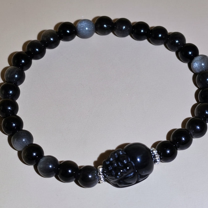 Bracelet Silver Sheen Obsidian Pixiu