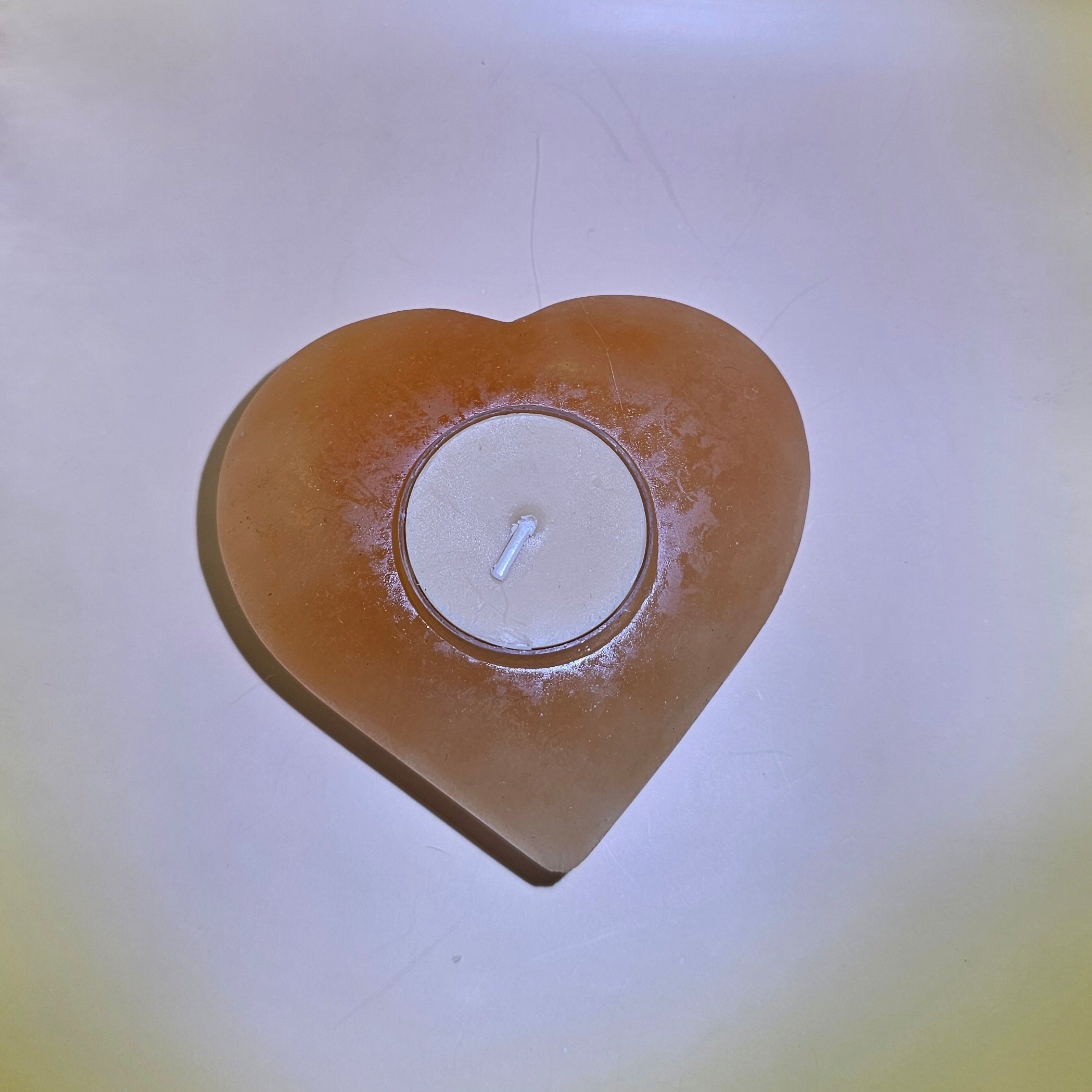 Natural Peach Satin Spar Candle Holder