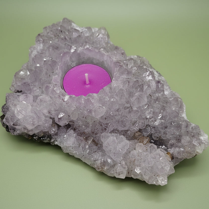 Amethyst Geode Candle Holder with Hematite & Goethite Inclusions