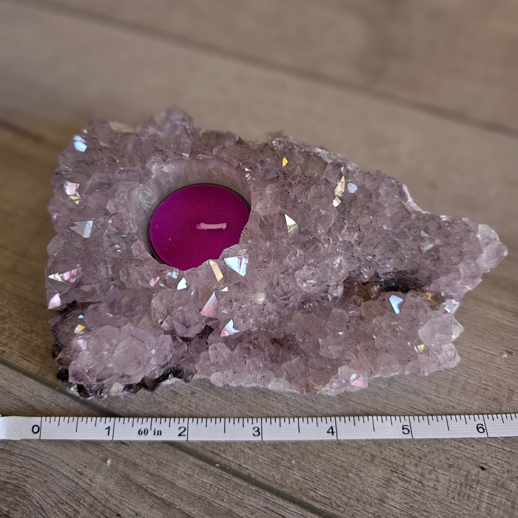 Amethyst Geode Candle Holder with Hematite & Goethite Inclusions