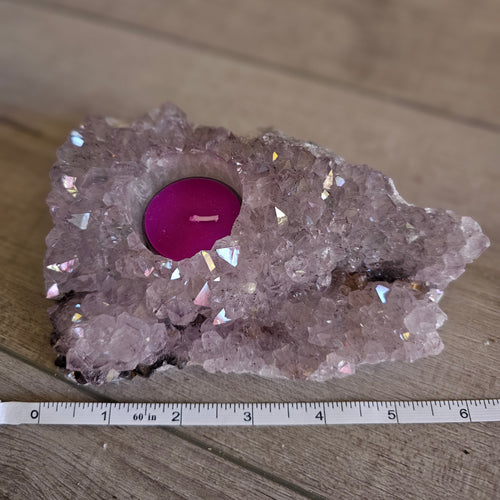 Amethyst Geode Candle Holder with Hematite & Goethite Inclusions