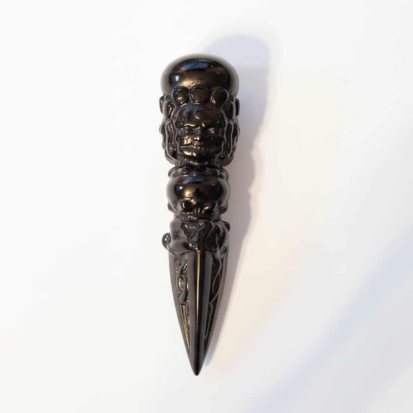 Black Obsidian Phurba - Tibetan Ritual Dagger   4.5"