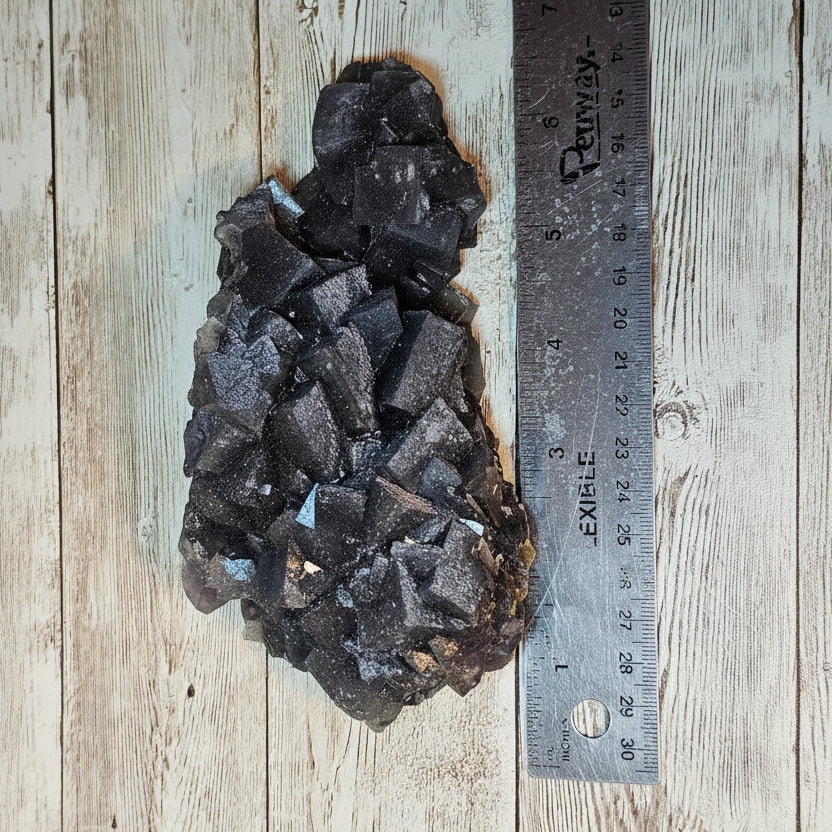 Cubic Blue Fluorite with Purple Phantoms and Pyrite
