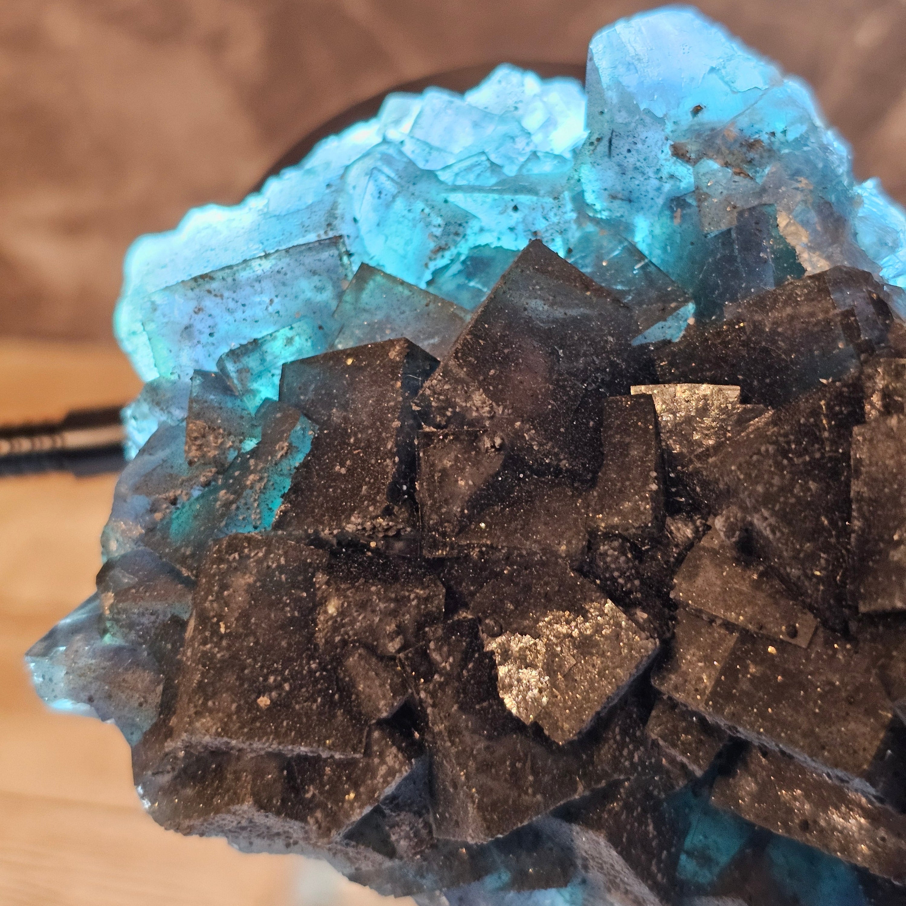 Cubic Blue Fluorite with Purple Phantoms and Pyrite