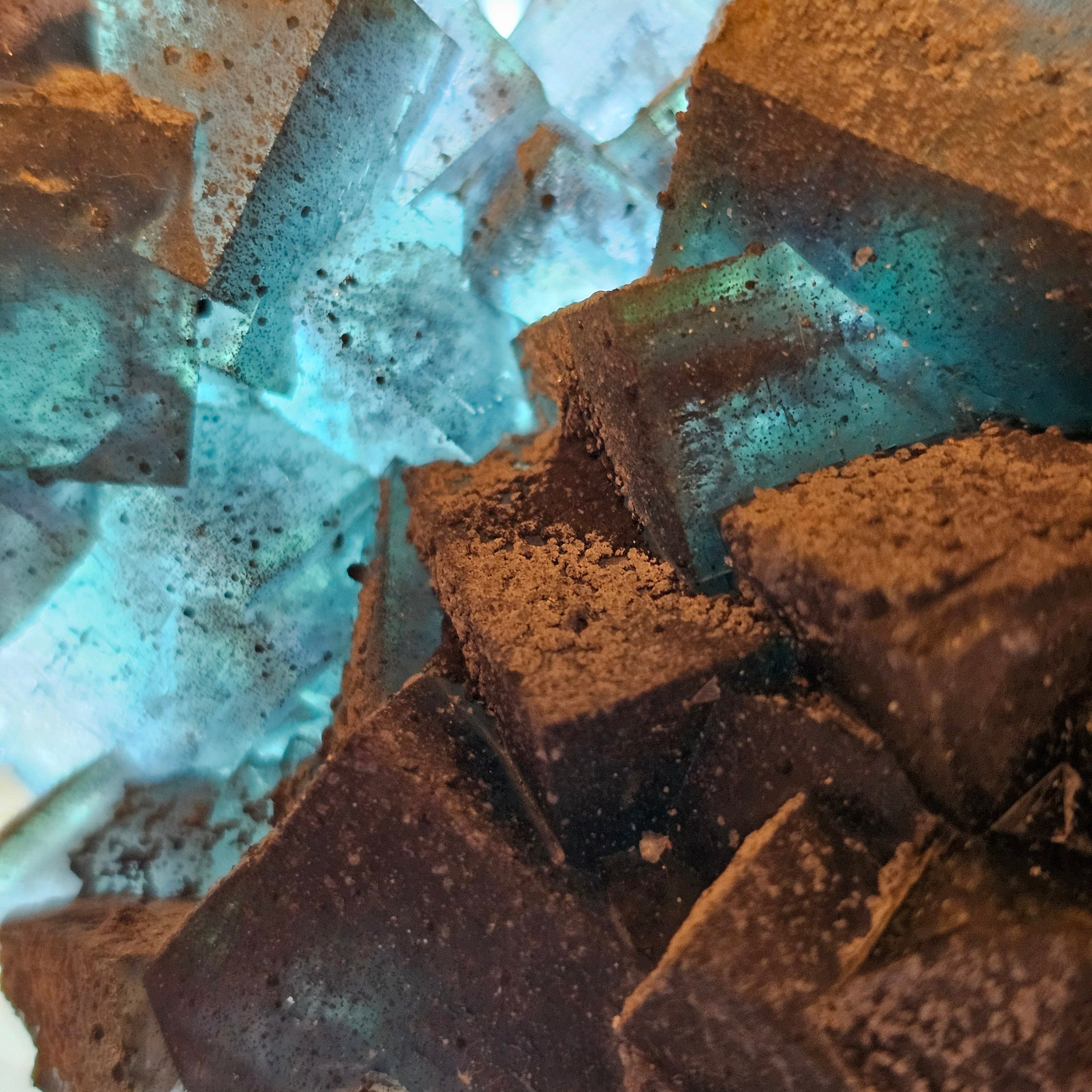 Cubic Blue Fluorite with Purple Phantoms and Pyrite