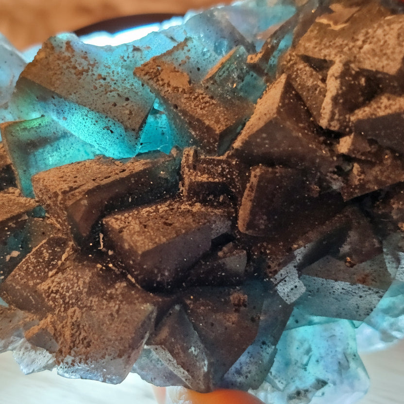 Cubic Blue Fluorite with Purple Phantoms and Pyrite