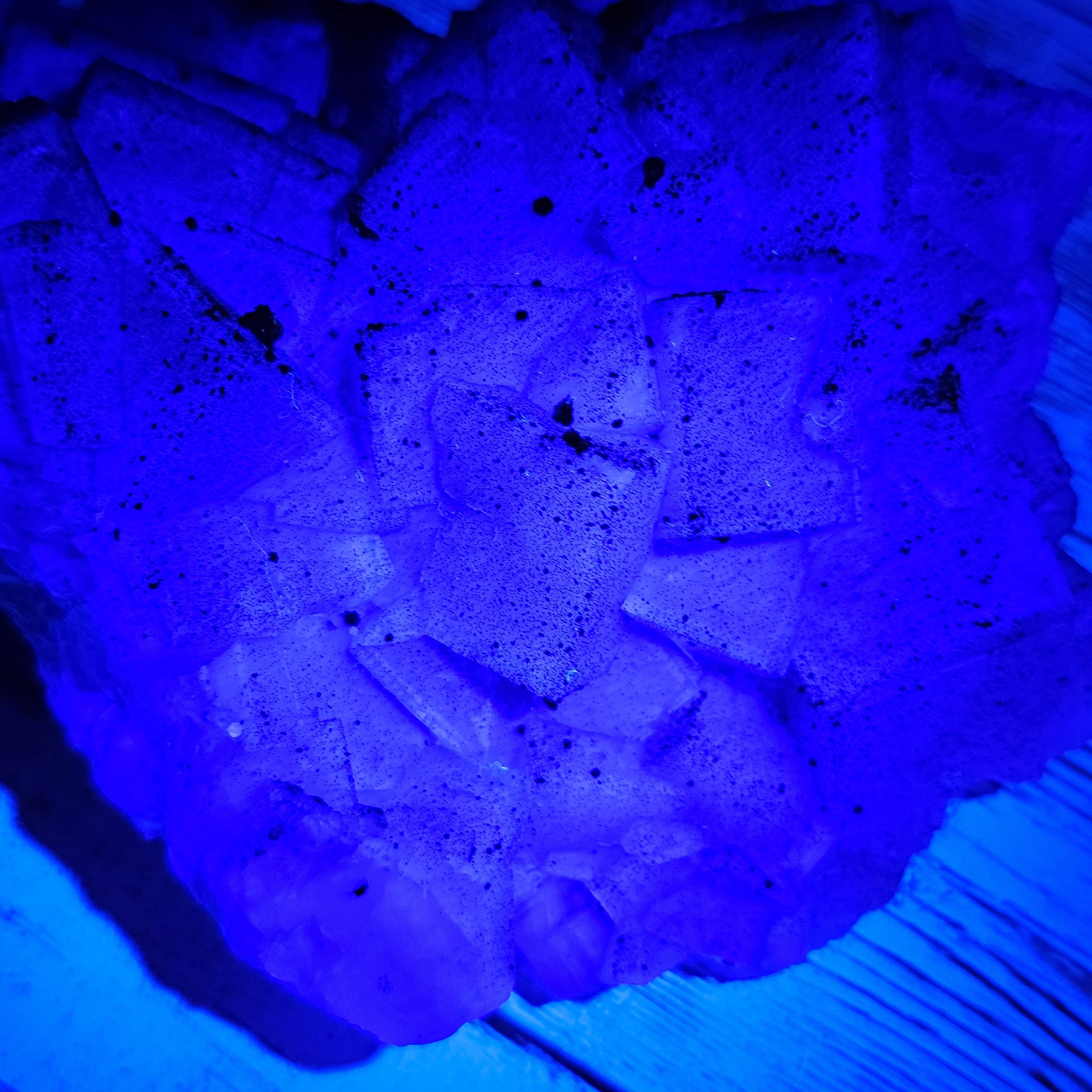 Cubic Blue Fluorite with Purple Phantoms and Pyrite