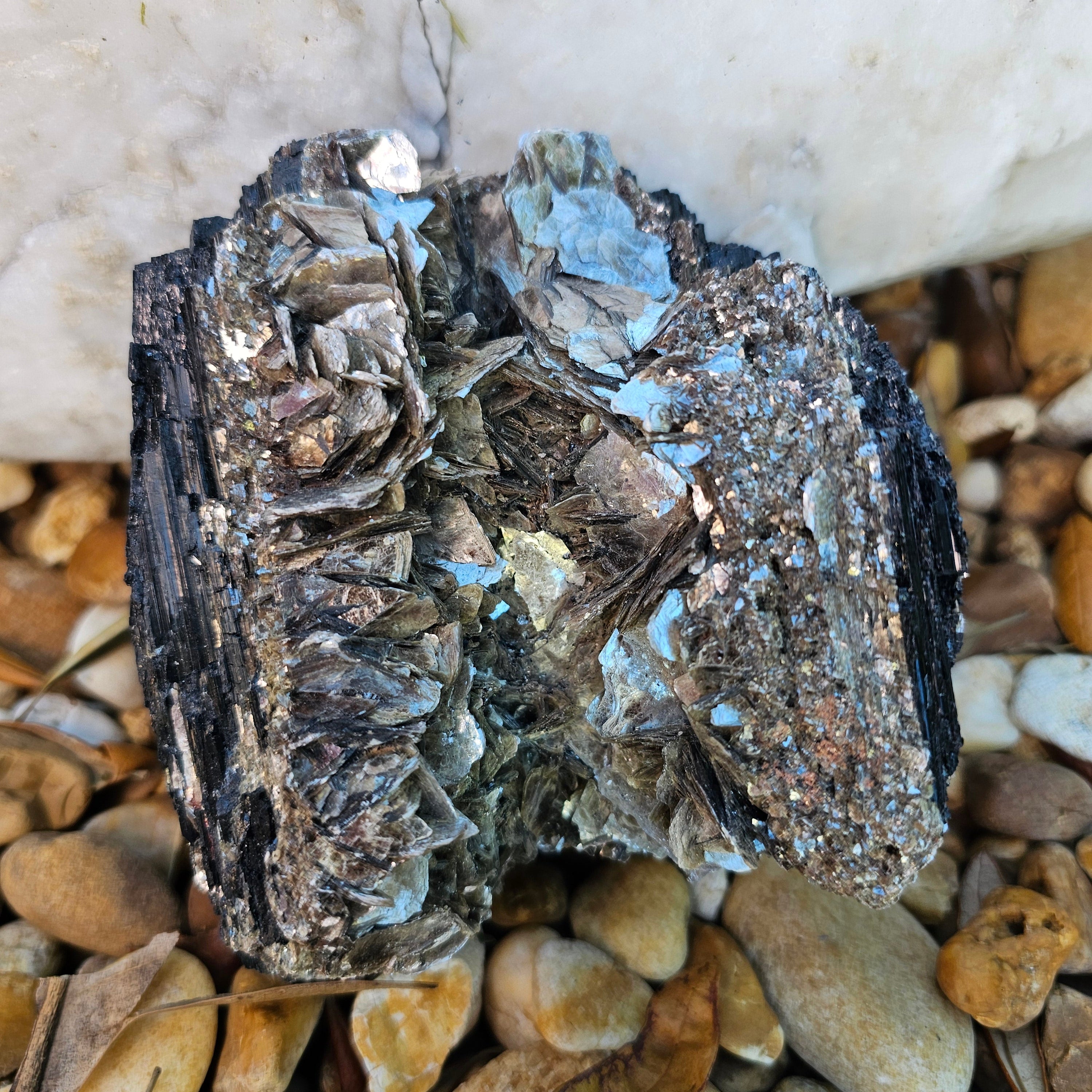 Black Tourmaline with Gold Mica Rosette formation – Brazil