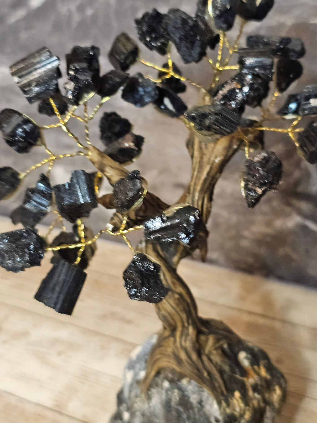 Black Schorl ( Tourmaline ) Tree of Life on Black Schorl base