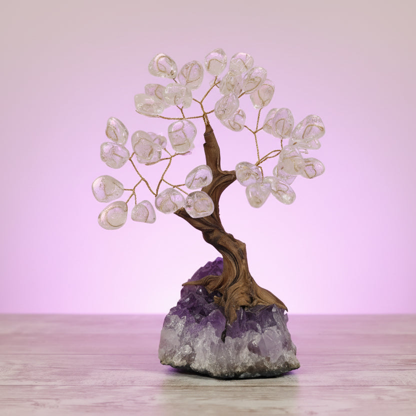 Clear Quartz Tree of Life on Amethyst Base