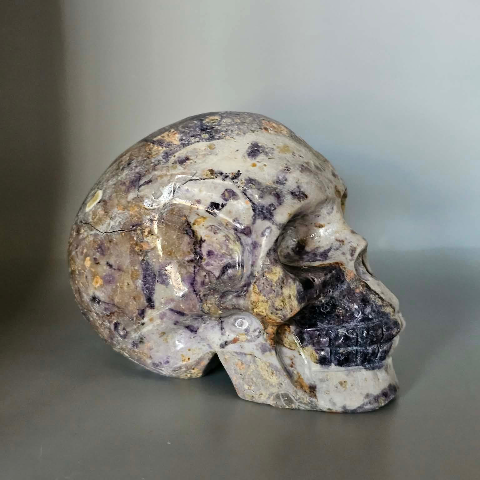 Brecciated Fluorite-Skull-Purple-596g approx 4inches