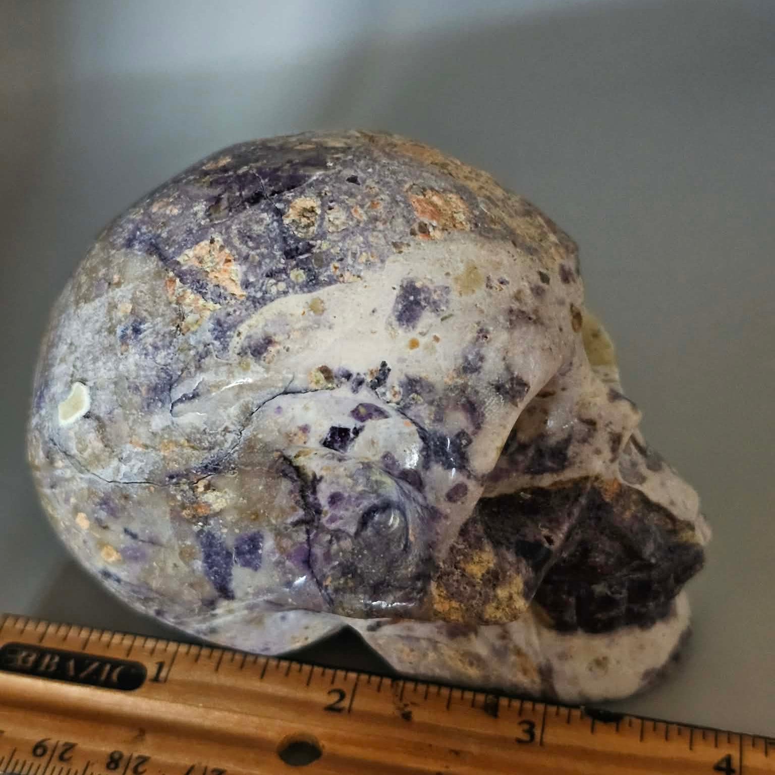 Brecciated Fluorite-Skull-Purple-596g approx 4inches