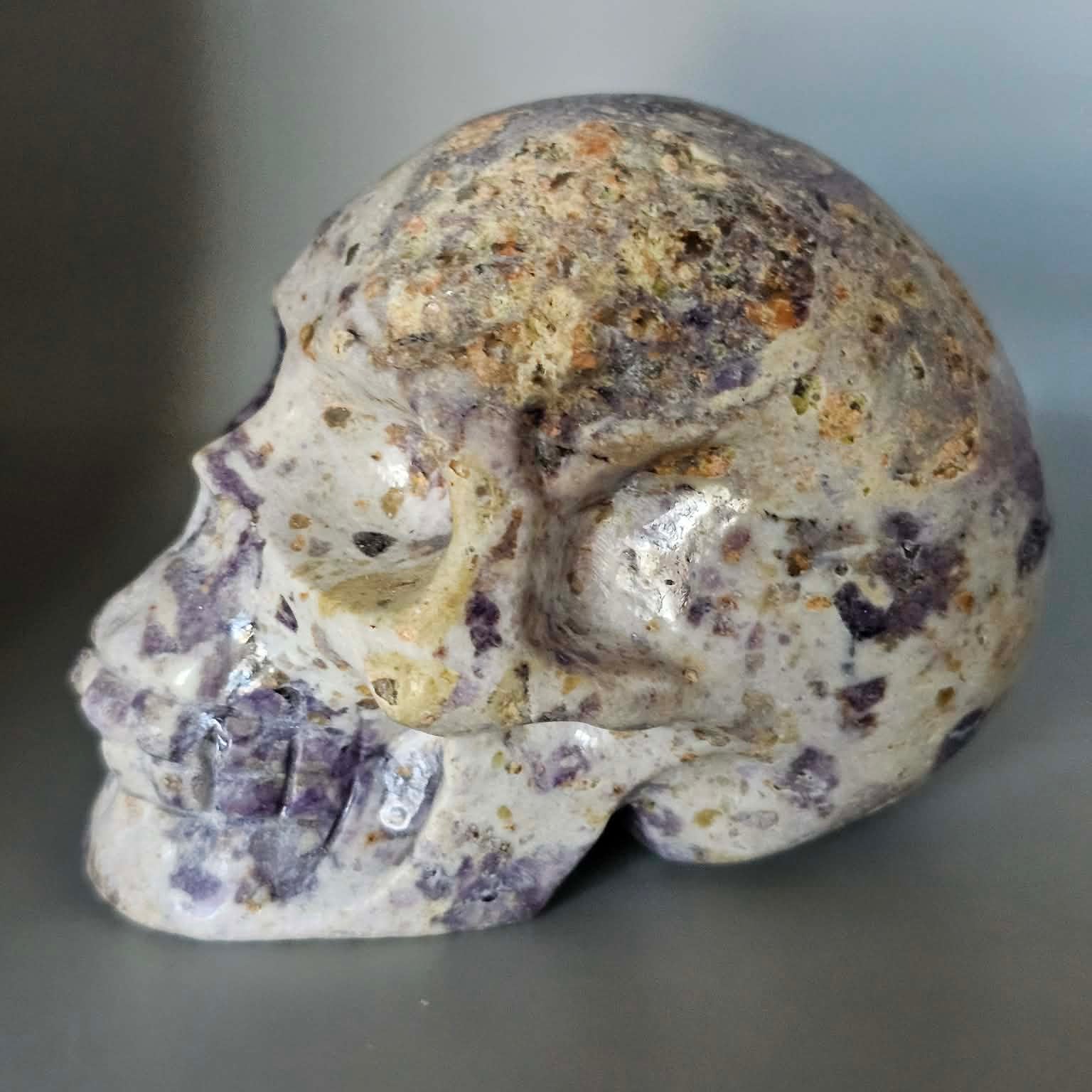 Brecciated Fluorite-Skull-Purple-596g approx 4inches