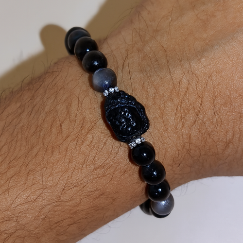 Bracelet Silver Sheen Obsidian Pixiu