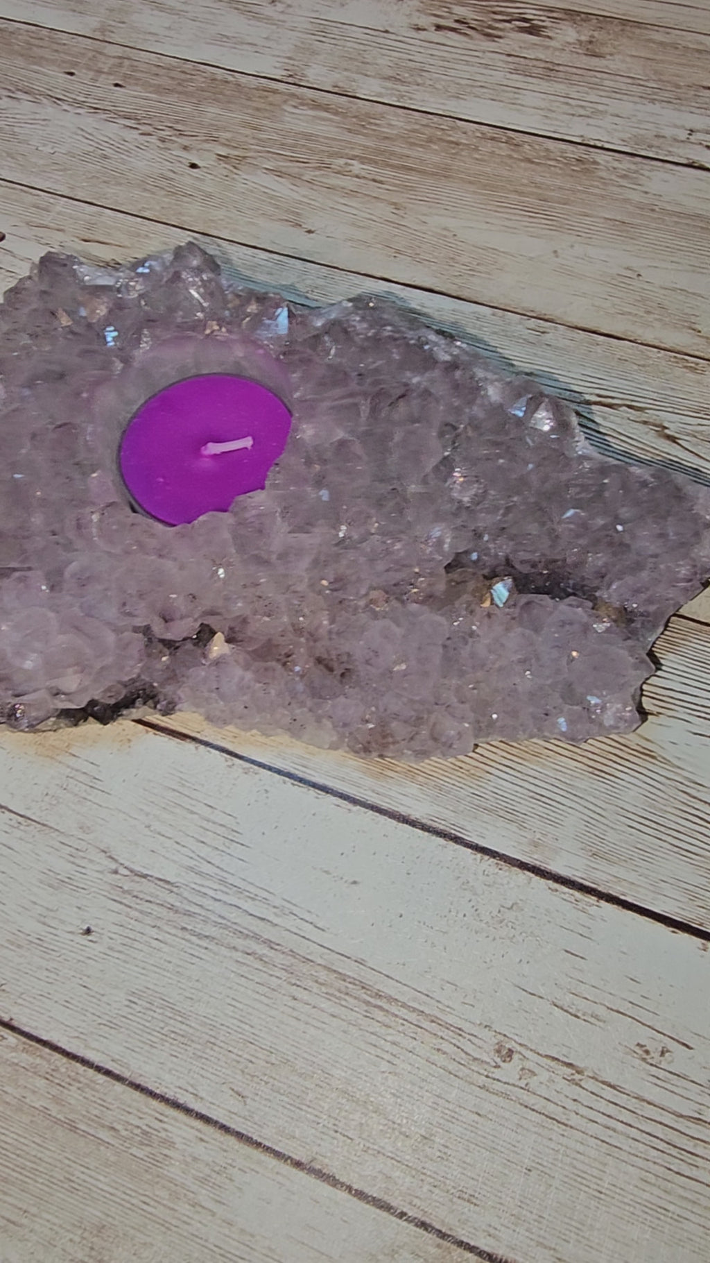 Amethyst Geode Candle Holder with Hematite & Goethite Inclusions