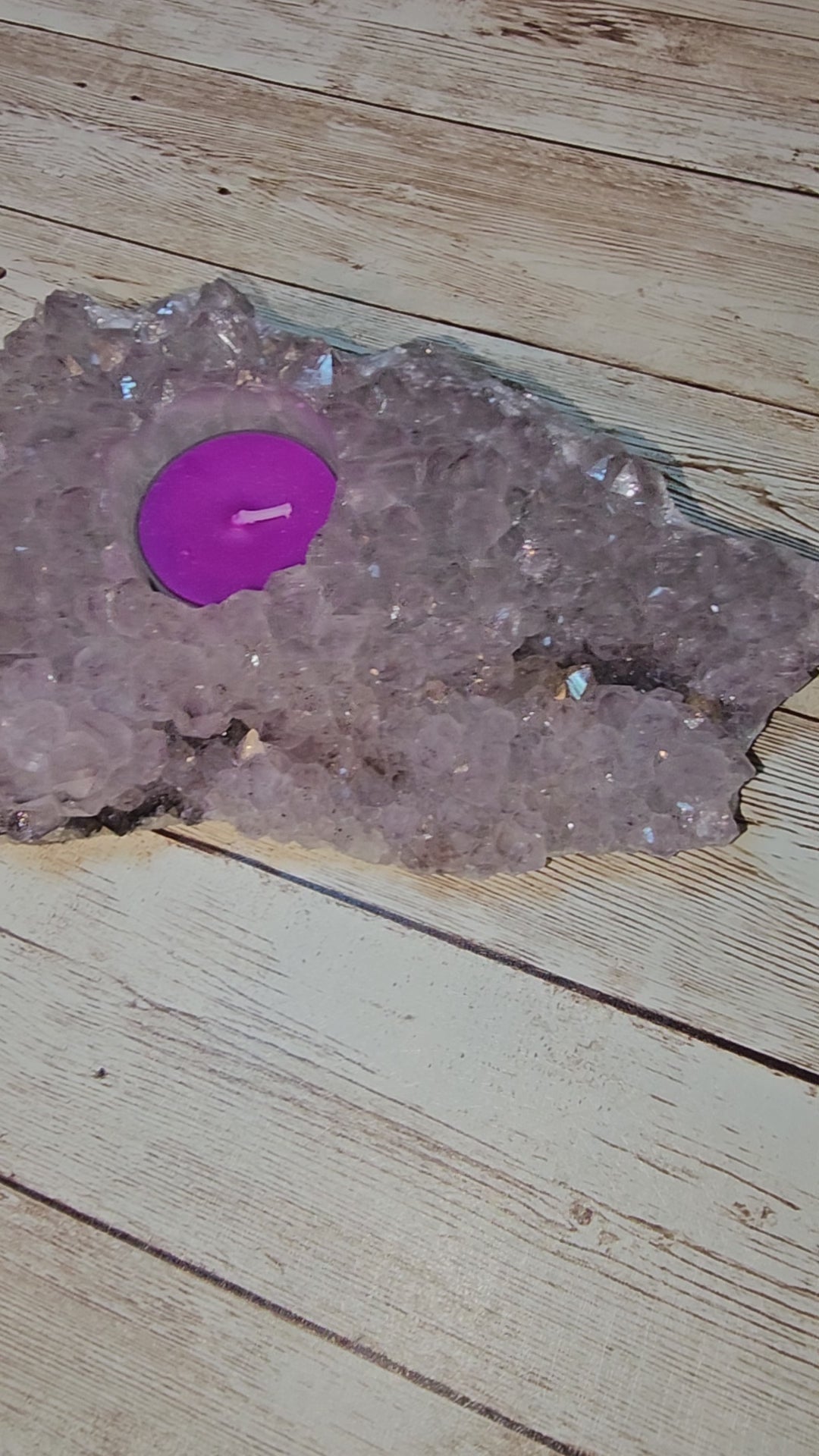 Amethyst Geode Candle Holder with Hematite & Goethite Inclusions